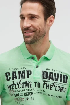Kurzarmpolo Oil Dyed mit Logo Print neon green