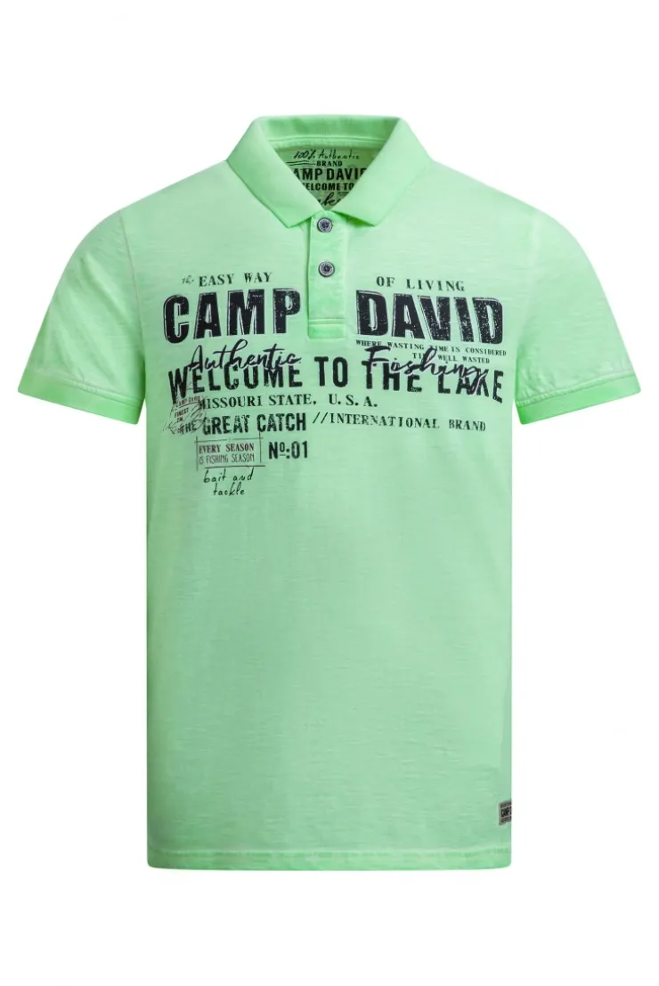 Kurzarmpolo Oil Dyed mit Logo Print neon green