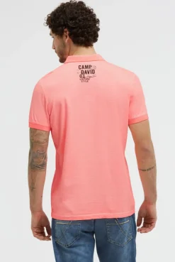 Kurzarmpolo Oil Dyed mit Logo Print neon flame