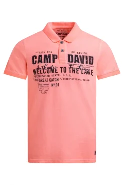 Kurzarmpolo Oil Dyed mit Logo Print neon flame