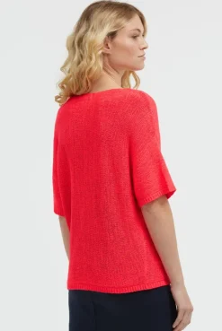 Kurzarm-Pullover aus Bändchengarn red neon | XL/XXL