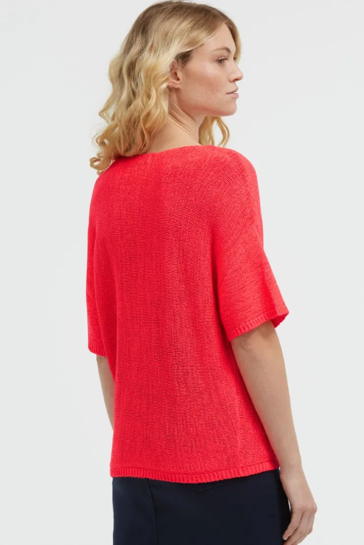 Kurzarm-Pullover aus Bändchengarn red neon | XL/XXL