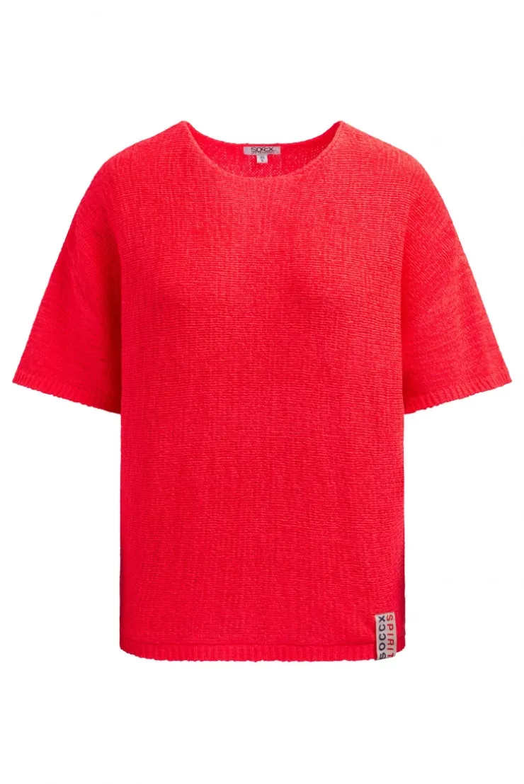 Kurzarm-Pullover aus Bändchengarn red neon | XL/XXL