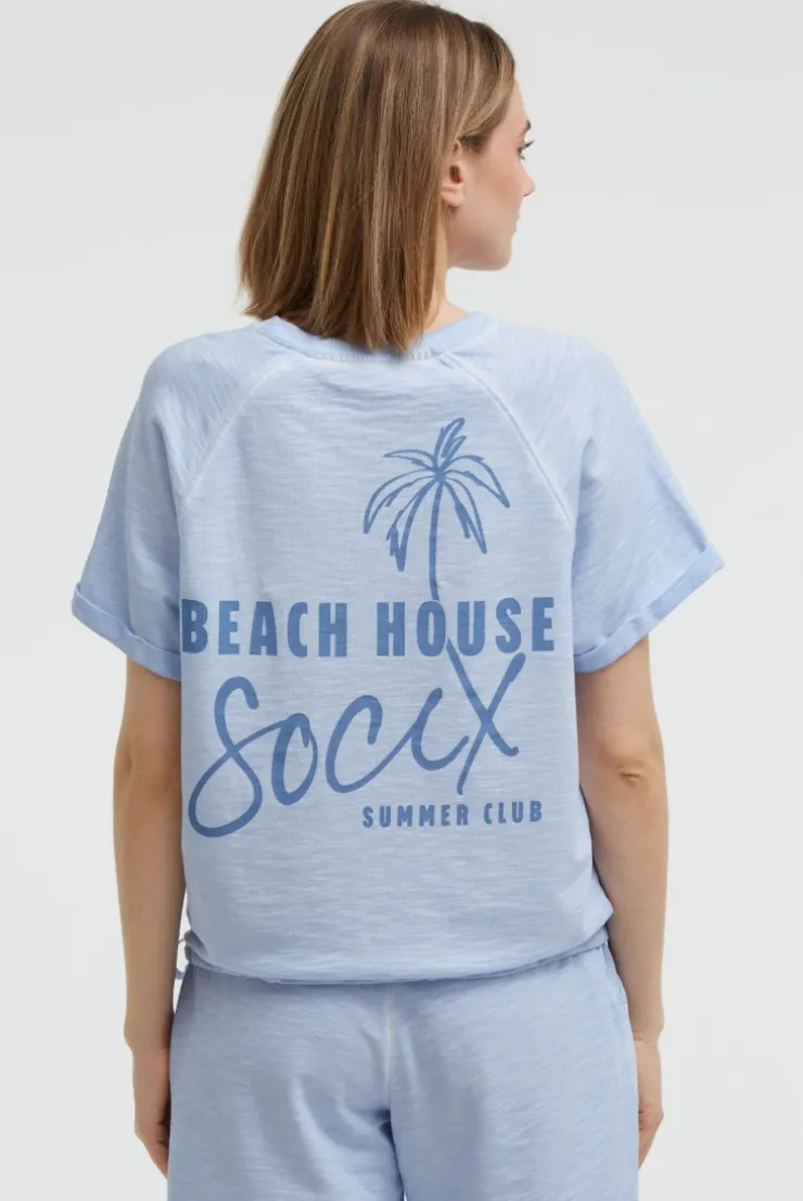 Kurzarm-Sweatshirt mit Back - Artwork soft ocean