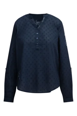 Langarmbluse mit Tunika-Ausschnitt und Prints blue navy