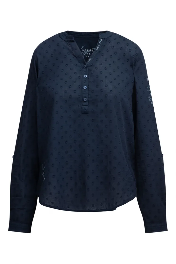 Langarmbluse mit Tunika-Ausschnitt und Prints blue navy