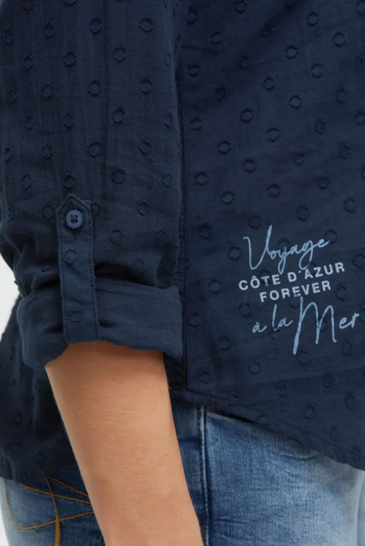 Langarmbluse mit Tunika-Ausschnitt und Prints blue navy