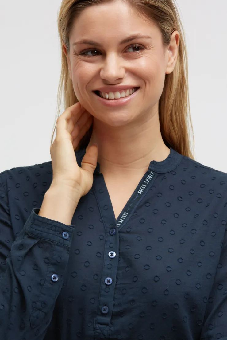 Langarmbluse mit Tunika-Ausschnitt und Prints blue navy