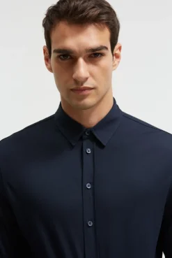 Langarmhemd aus Baumwoll-Jersey Slim Fit true navy