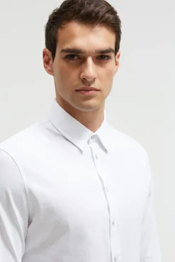 Langarmhemd aus Baumwoll-Jersey Slim Fit opticwhite