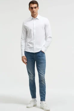 Langarmhemd aus Baumwoll-Jersey Slim Fit opticwhite