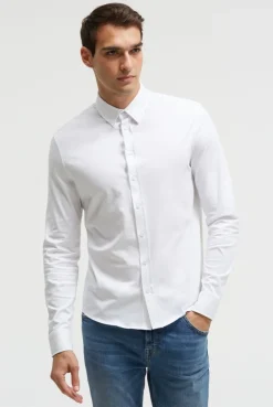 Langarmhemd aus Baumwoll-Jersey Slim Fit opticwhite