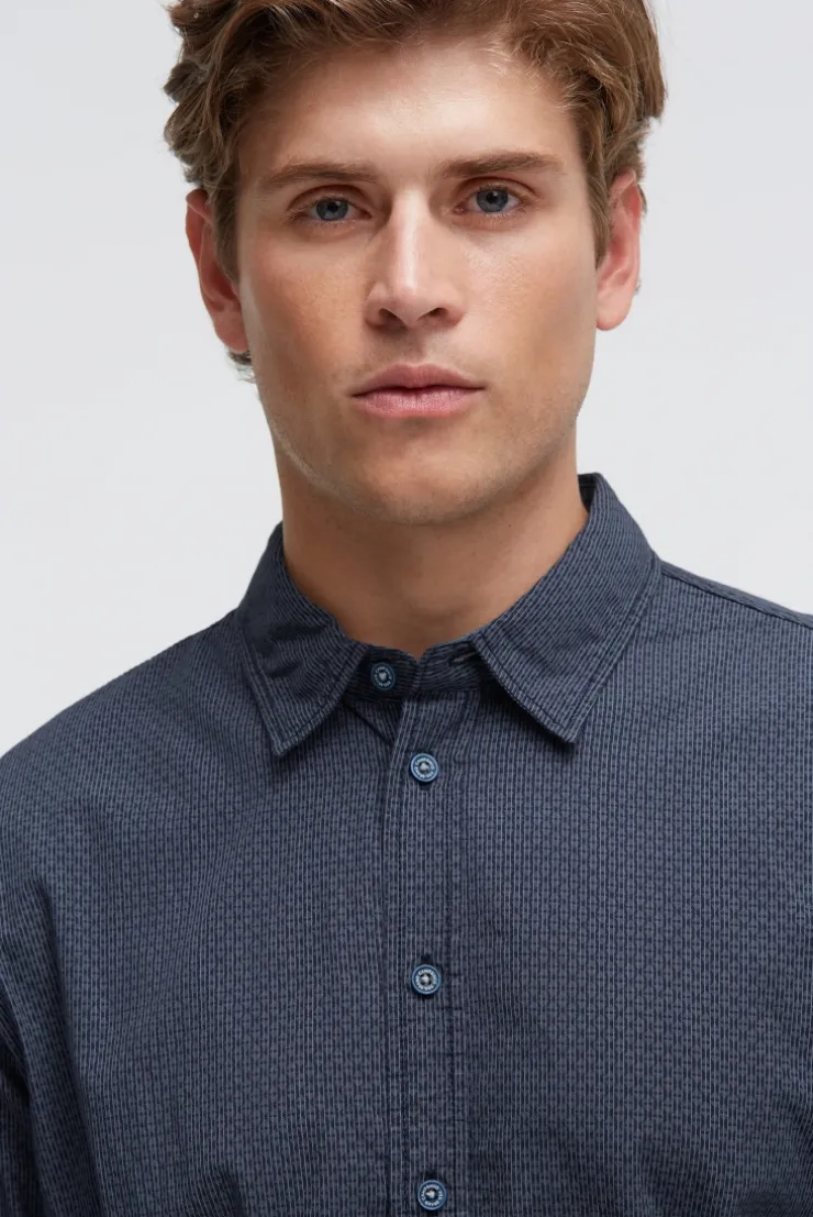 Langarmhemd mit All Over Print und Streifen blue navy