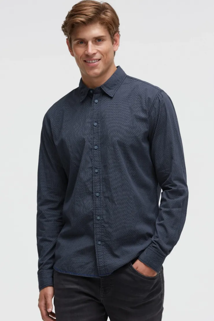 Langarmhemd mit All Over Print und Streifen blue navy