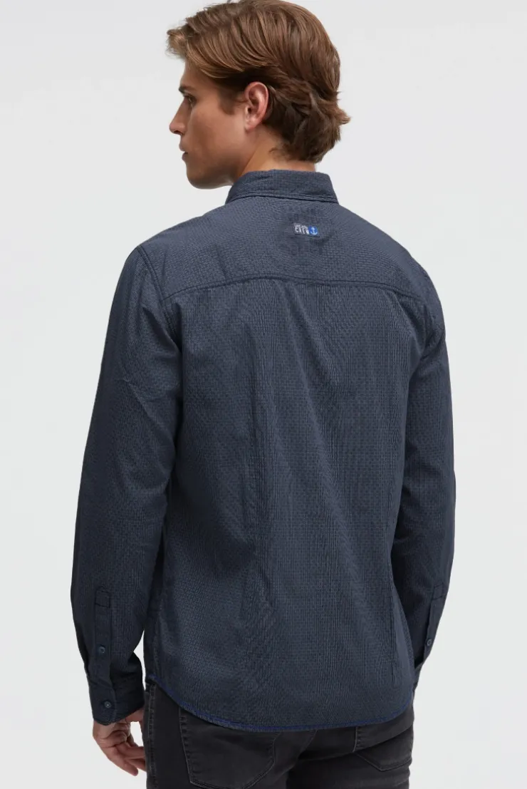 Langarmhemd mit All Over Print und Streifen blue navy
