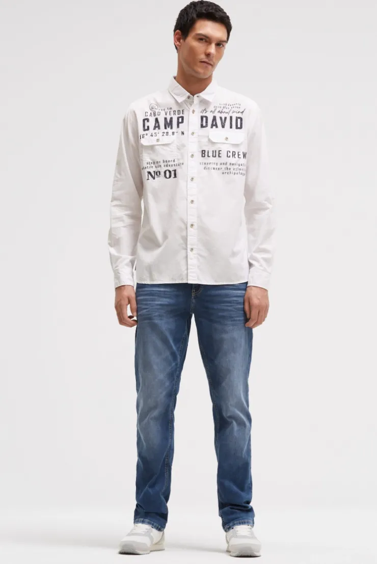 Langarmhemd mit Klappentaschen und Prints ivory