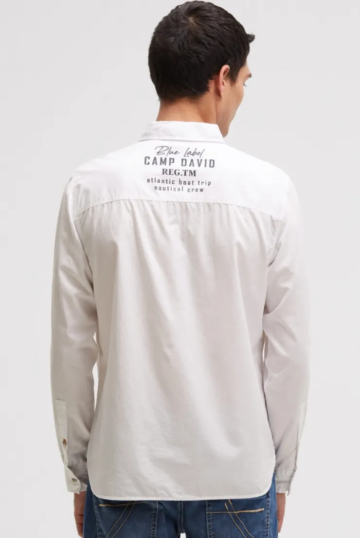 Langarmhemd mit Klappentaschen und Prints ivory