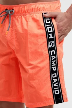 Lange Badeshorts mit Logo-Tapes neon flame