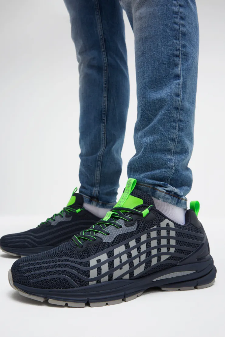 Leichter Sneaker im Knit-Design mit Rubber Artwork blue navy