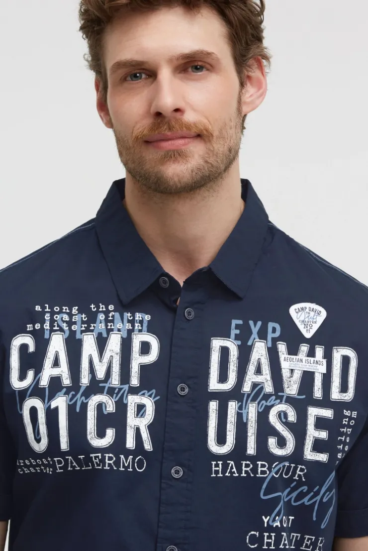 Leichtes Kurzarmhemd mit Logo Artwork blue navy