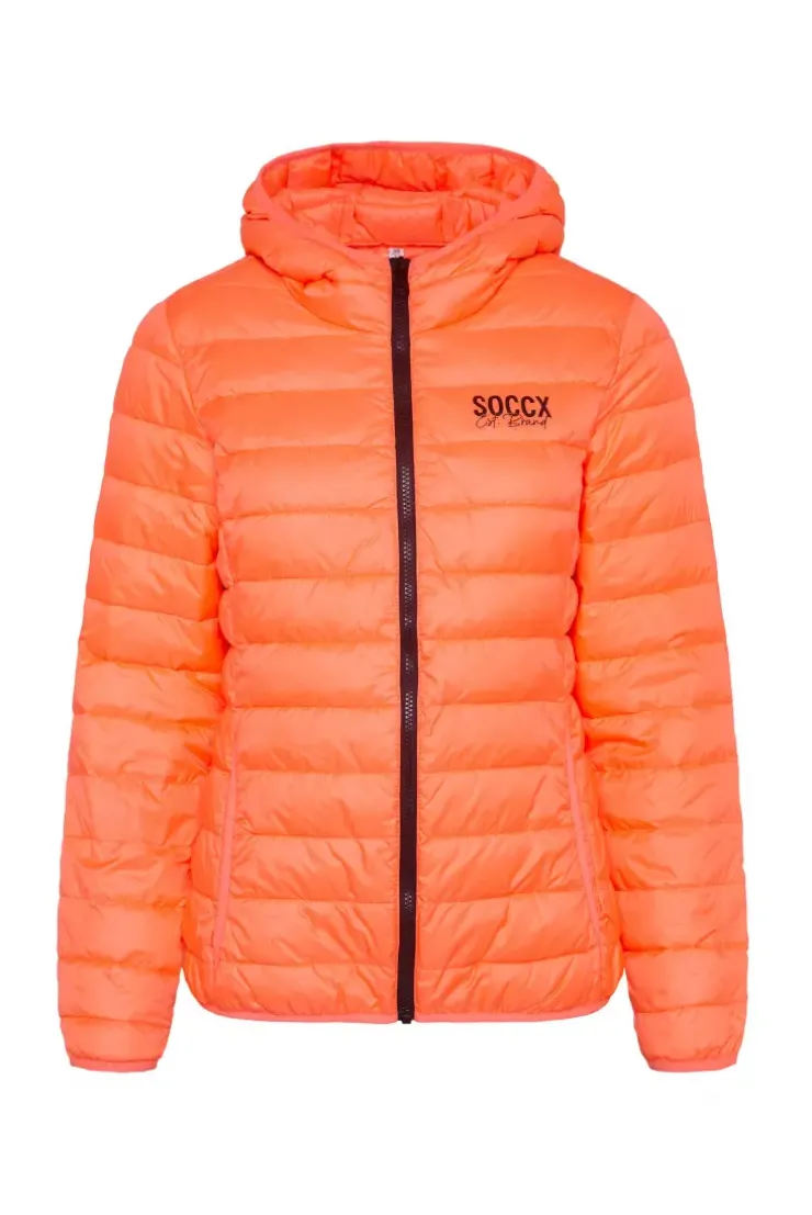 Leichte Steppjacke mit Kapuze neon orange