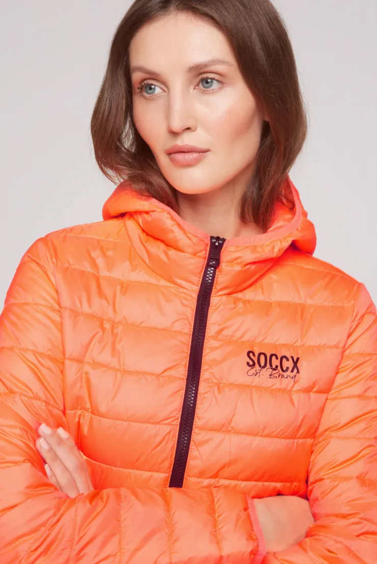 Leichte Steppjacke mit Kapuze neon orange