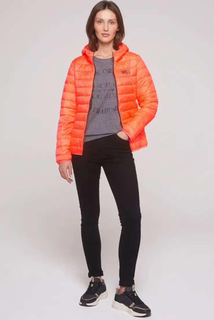 Leichte Steppjacke mit Kapuze neon orange