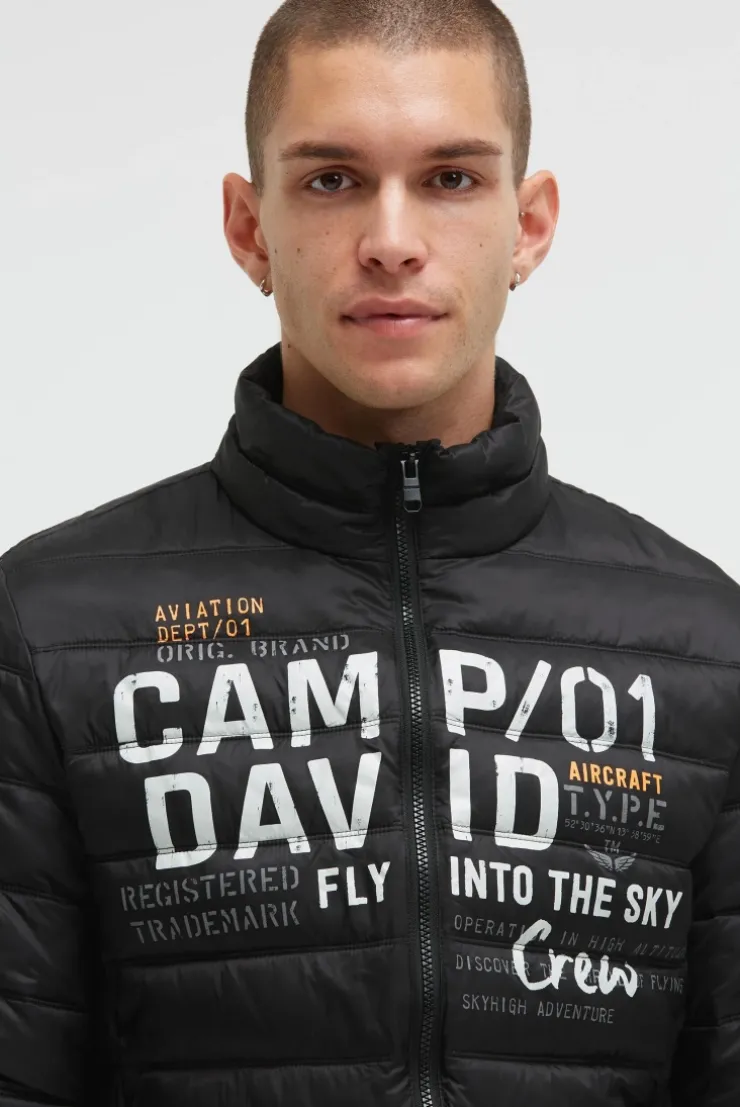 Leichte Steppjacke mit Logo Print black