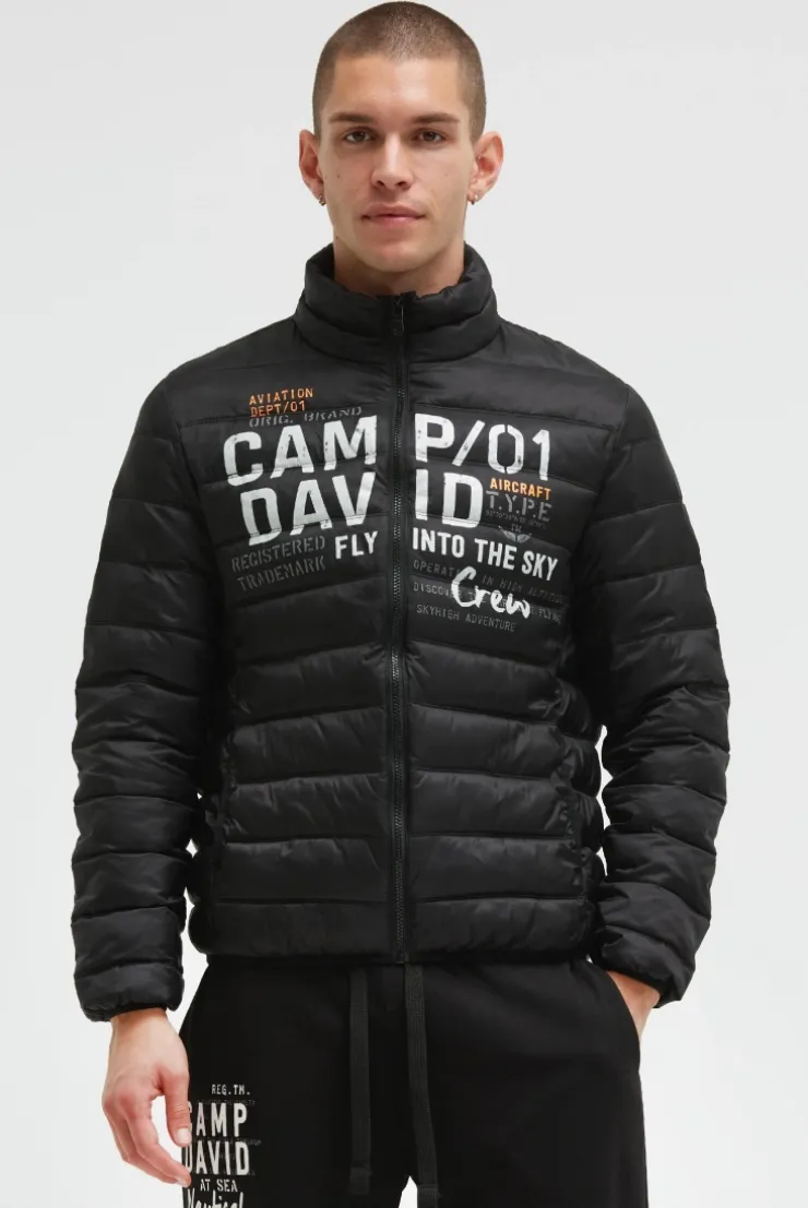 Leichte Steppjacke mit Logo Print black