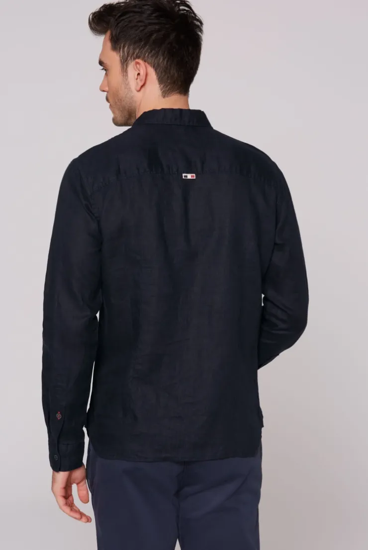 Leinenhemd Langarm Muscle Fit blue navy