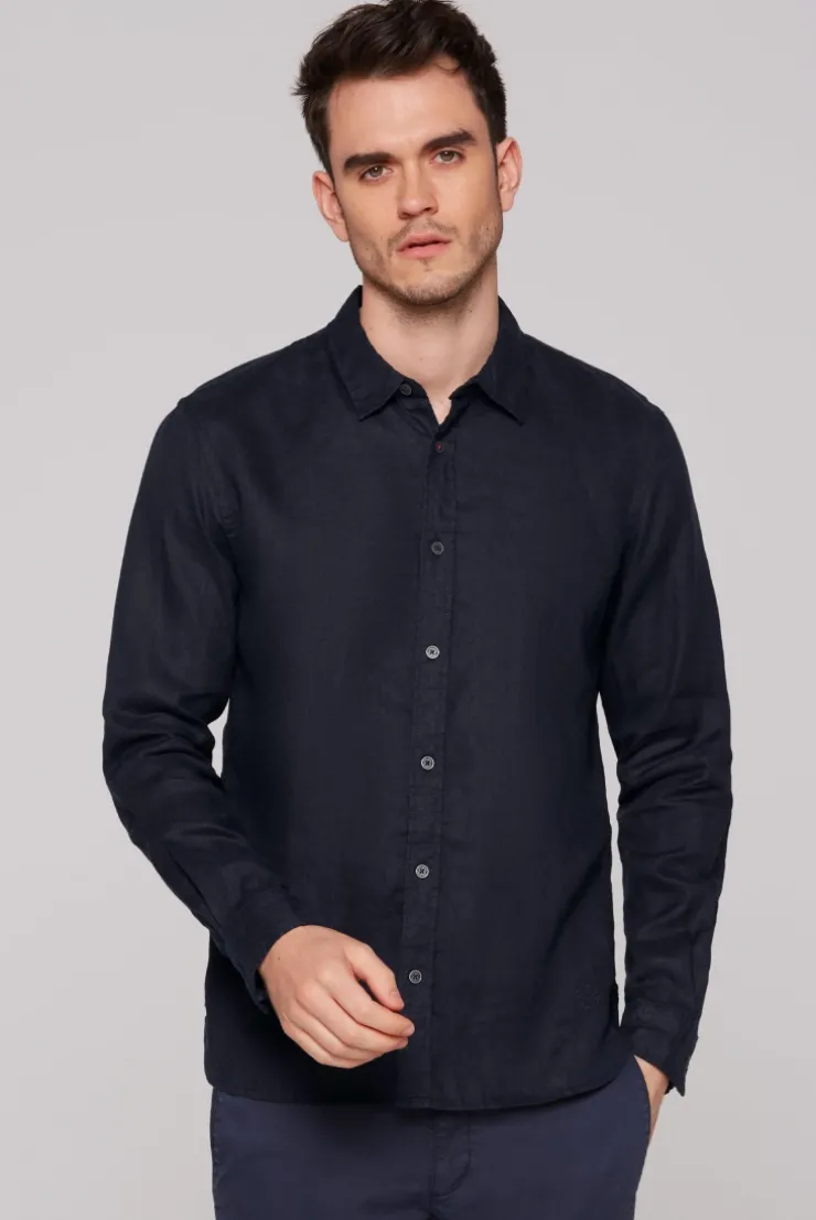 Leinenhemd Langarm Muscle Fit blue navy