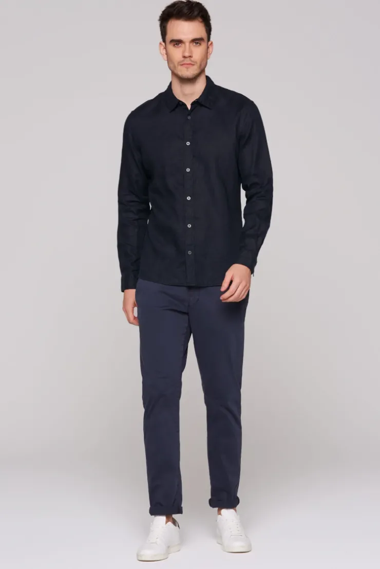 Leinenhemd Langarm Muscle Fit blue navy