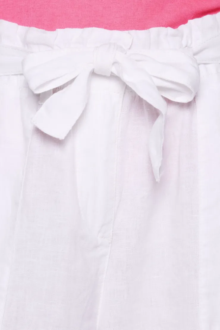 Leinenhose mit weitem Bein und Bindegürtel opticwhite