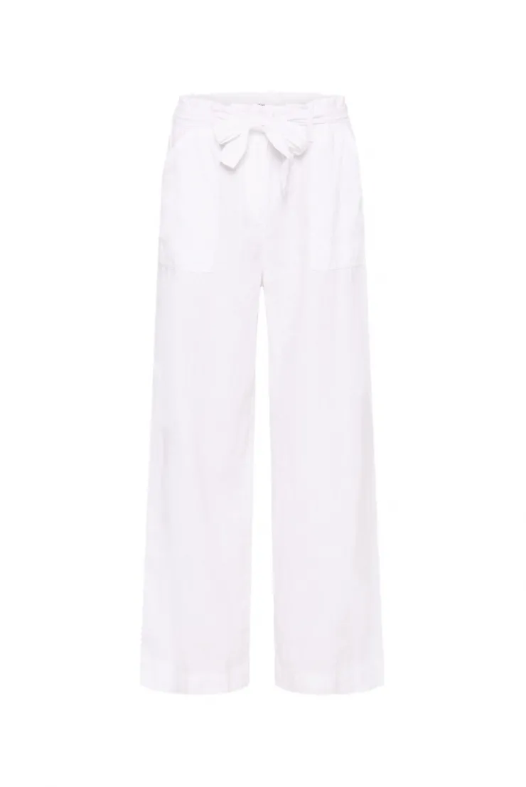 Leinenhose mit weitem Bein und Bindegürtel opticwhite