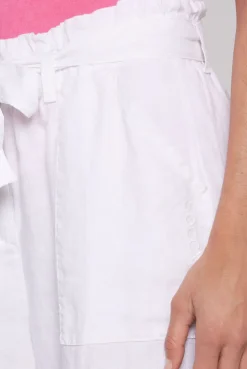 Leinenhose mit weitem Bein und Bindegürtel opticwhite