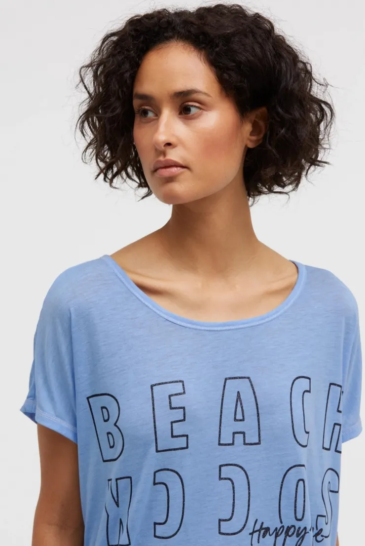 Longshirt mit Ausbrenner-Effekten und Glitter Logo soft ocean