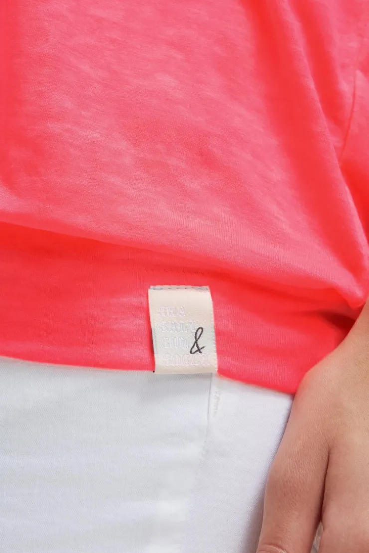 Longshirt mit Ausbrenner-Effekten und Glitter Logo neon coral
