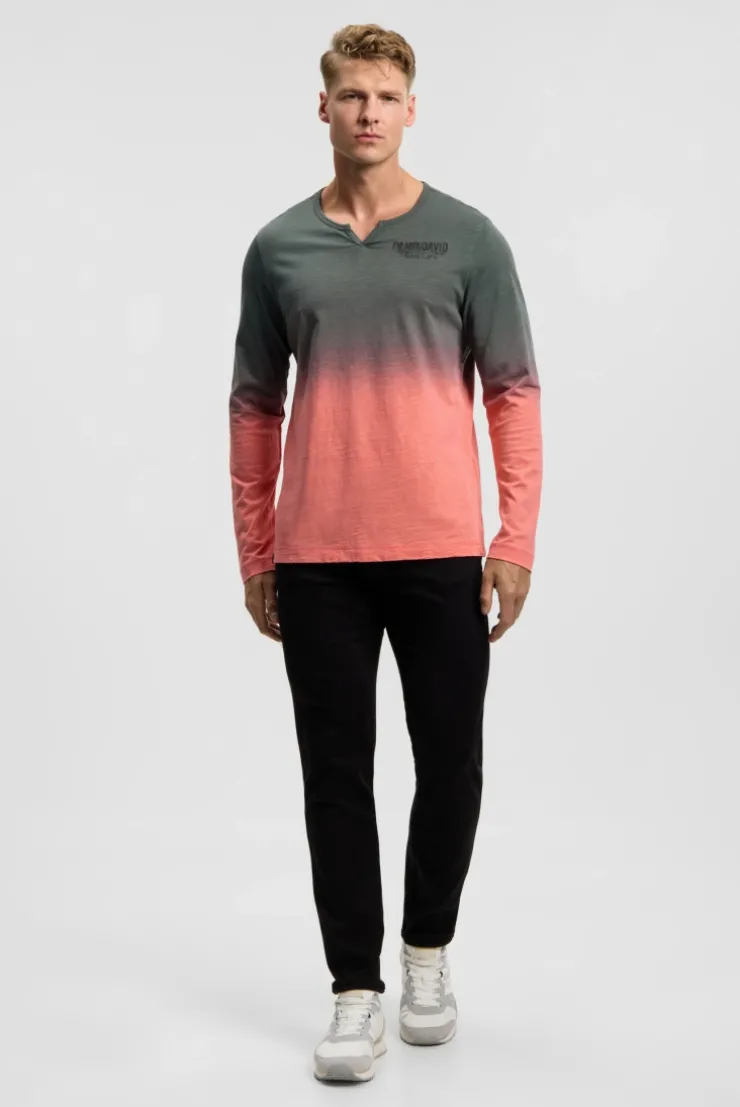 Longsleeve mit Dip-Dye-Effekt und Rücken-Print wild salmon