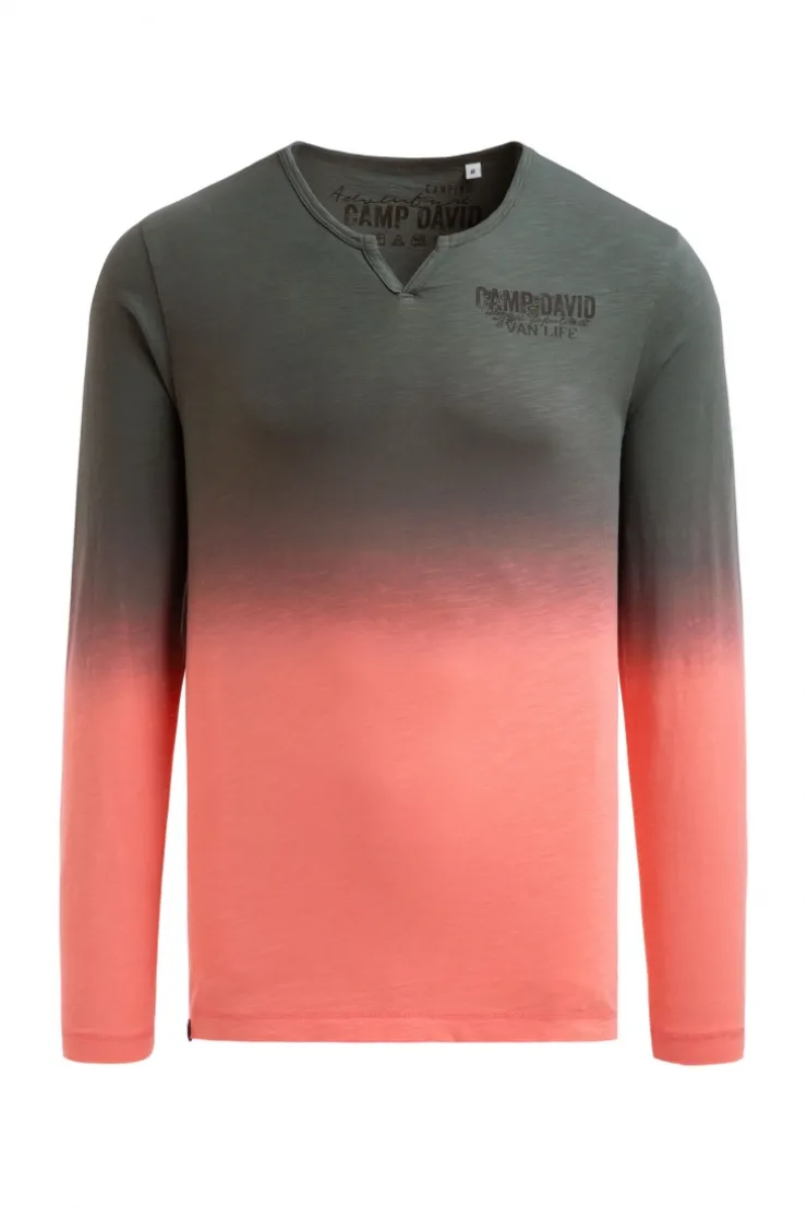 Longsleeve mit Dip-Dye-Effekt und Rücken-Print wild salmon