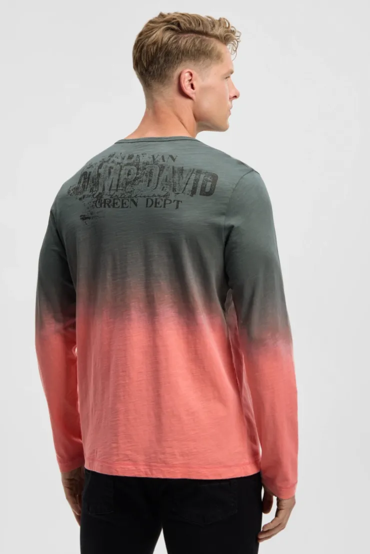 Longsleeve mit Dip-Dye-Effekt und Rücken-Print wild salmon