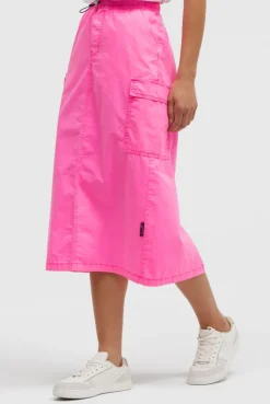Midirock im Cargo-Stil mit Elastikbund neon magenta