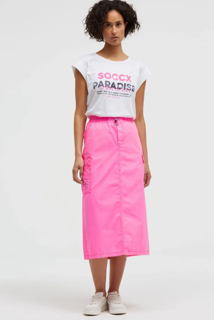 Midirock im Cargo-Stil mit Elastikbund neon magenta