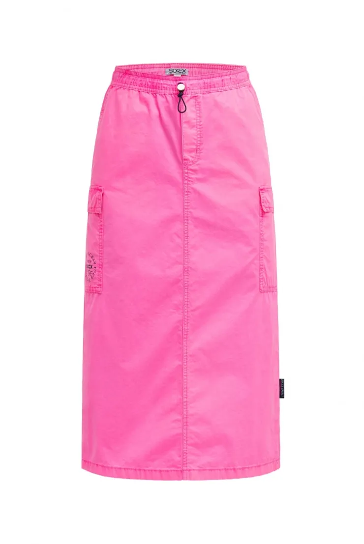 Midirock im Cargo-Stil mit Elastikbund neon magenta