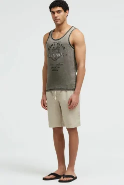 Muskelshirt mit Ausbrenner-Effekten und Print green olive