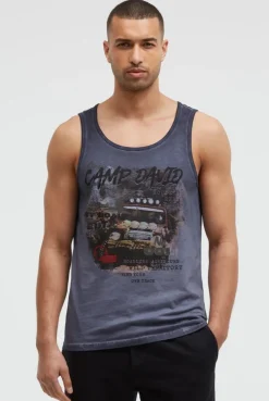 Muskelshirt Oil Dyed mit Photoprint blue grey