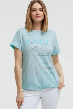 Oversized Shirt mit Artwork und Elastiksaum aqua splash