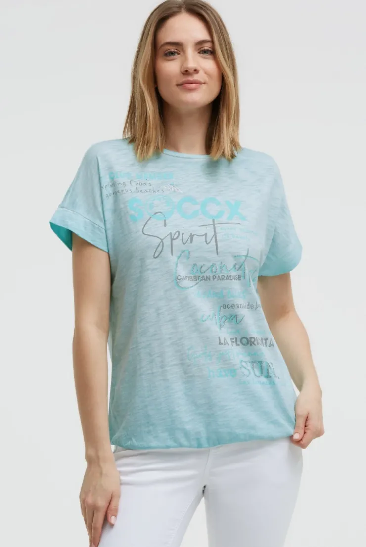 Oversized Shirt mit Artwork und Elastiksaum aqua splash