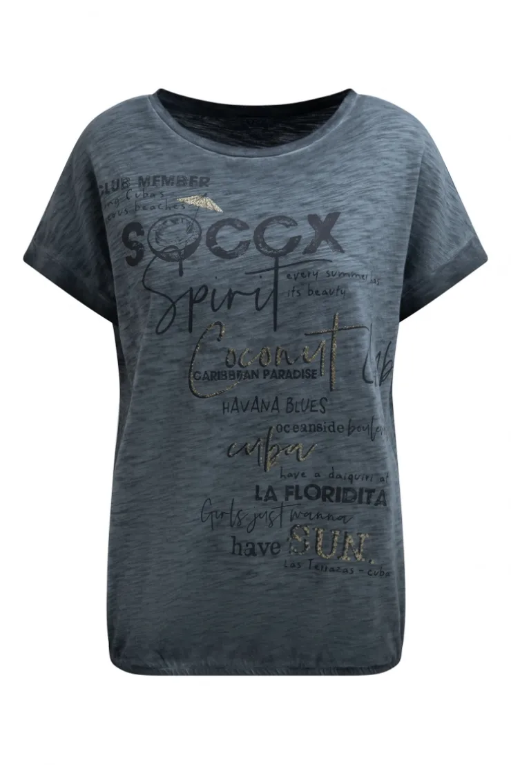 Oversized Shirt mit Artwork und Elastiksaum green shadow