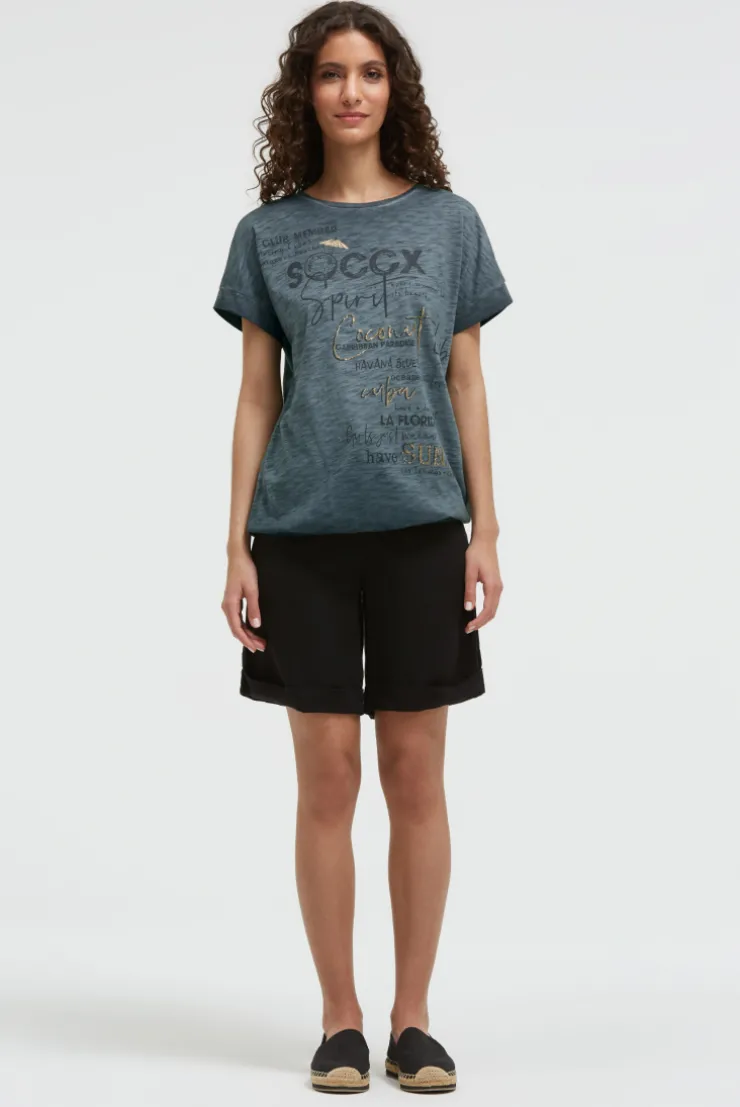 Oversized Shirt mit Artwork und Elastiksaum green shadow