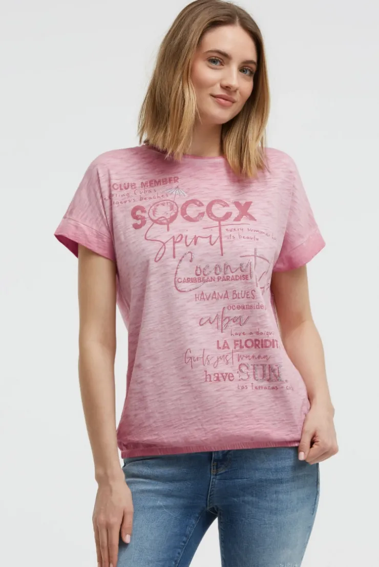 Oversized Shirt mit Artwork und Elastiksaum beachy red